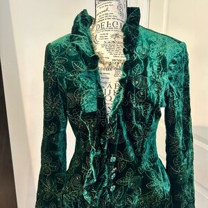 Kay Unger Teal Velvet Blazer with Floral Design